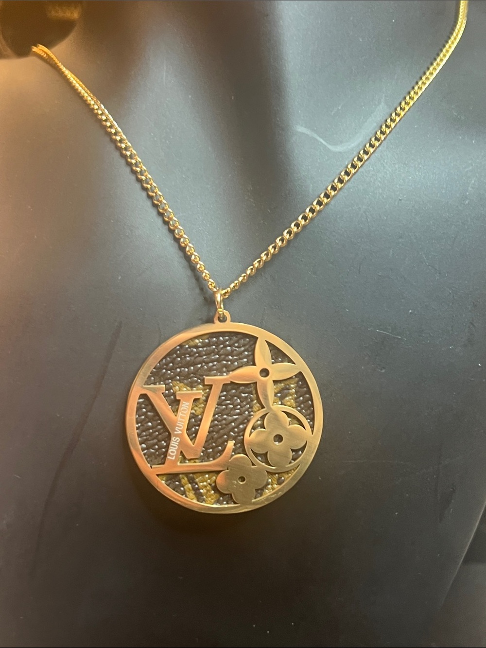 Gold and Brown Monogram Cutout Pendant Necklace